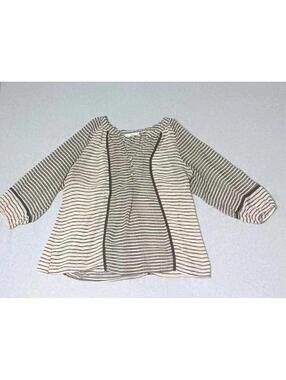 Sioni 3/4 Sleeve Sheer Blouse Black And Grey Gray  Stripes Puff Sleeve Semi...